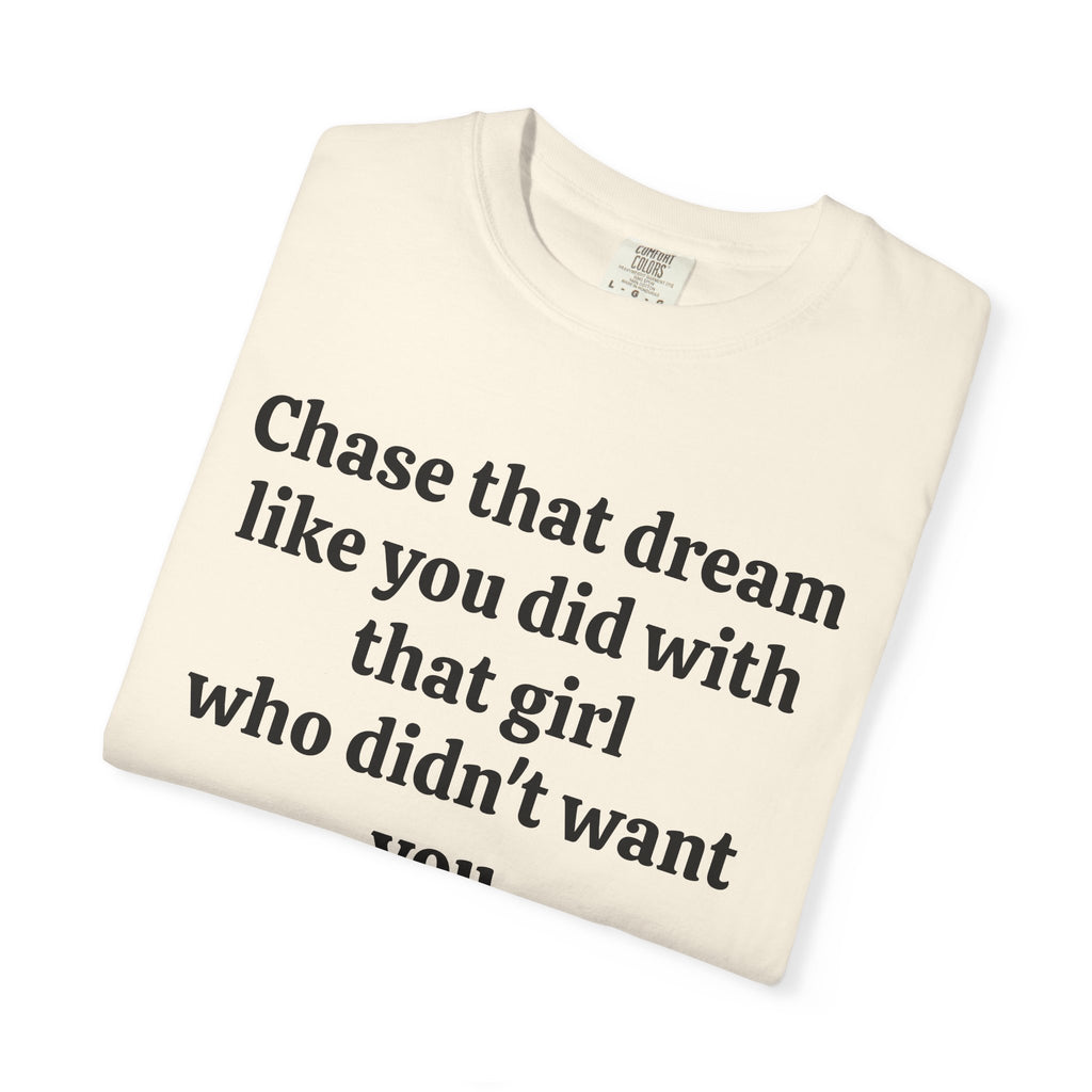 Ivory Chase That Dream tee folded, close-up of print